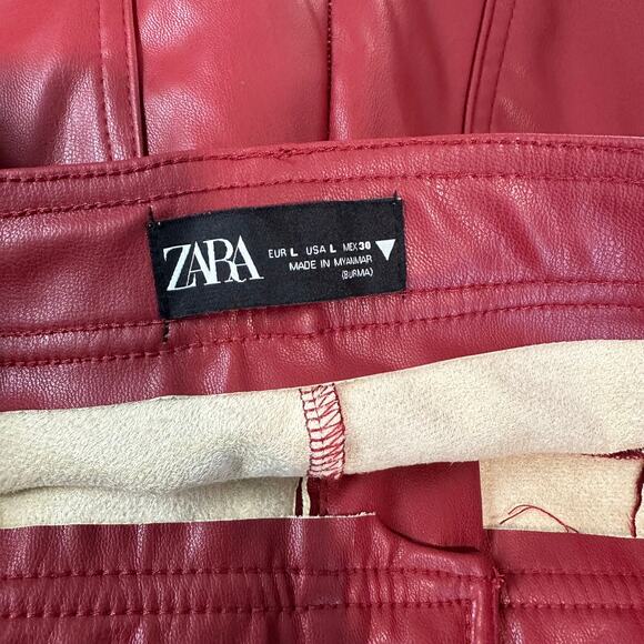 ZARA Faux Leather Leggings High Rise Ankle Zip Pants Red, Bloggers Fav Burgundy - Picture 12 of 13